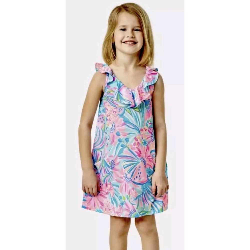 Lilly Pulitzer Girls M 6-7 Mini Alessa Sundress Tropical Punch Beach Pool Floral